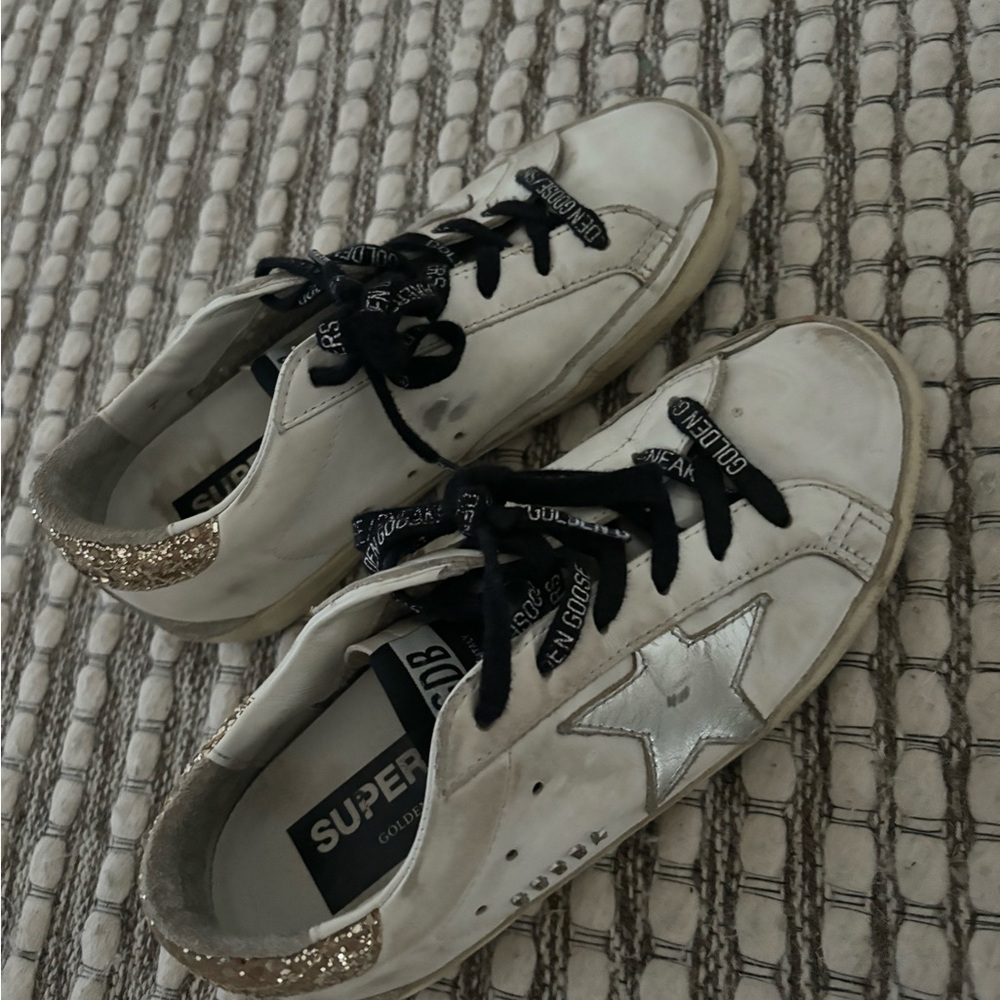 Golden Goose White and Gold Sneakers Classic Design